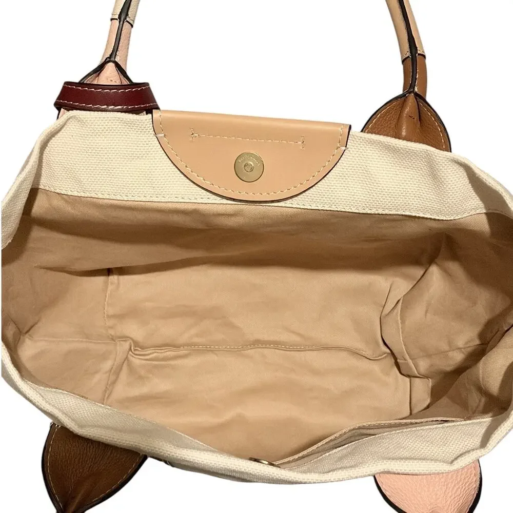 See by Chloé Ivory Canvas Tote Bag Tan Blush Leather Trim Dual Handle w/ COA